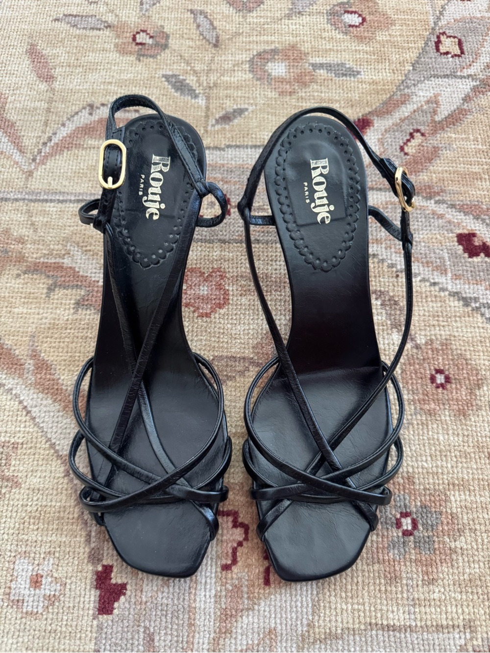 Rouje Paris ARLESIENNE BLACK LEATHER HIGH STRAP Heeled SANDALS size 8 - Picture 3 of 11